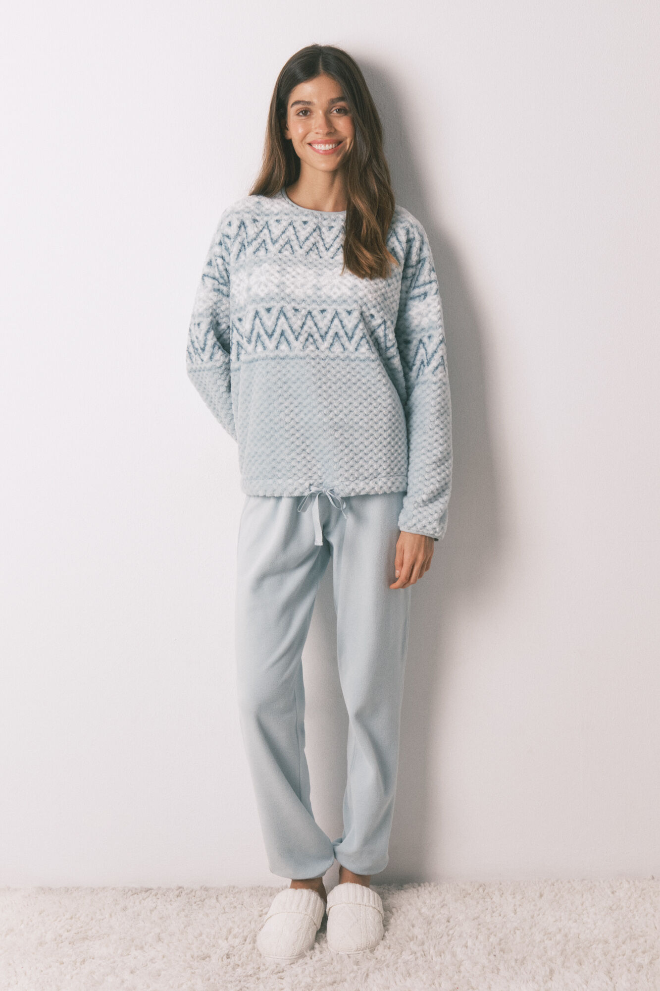 Women'secret Long green fleece border print pyjamas