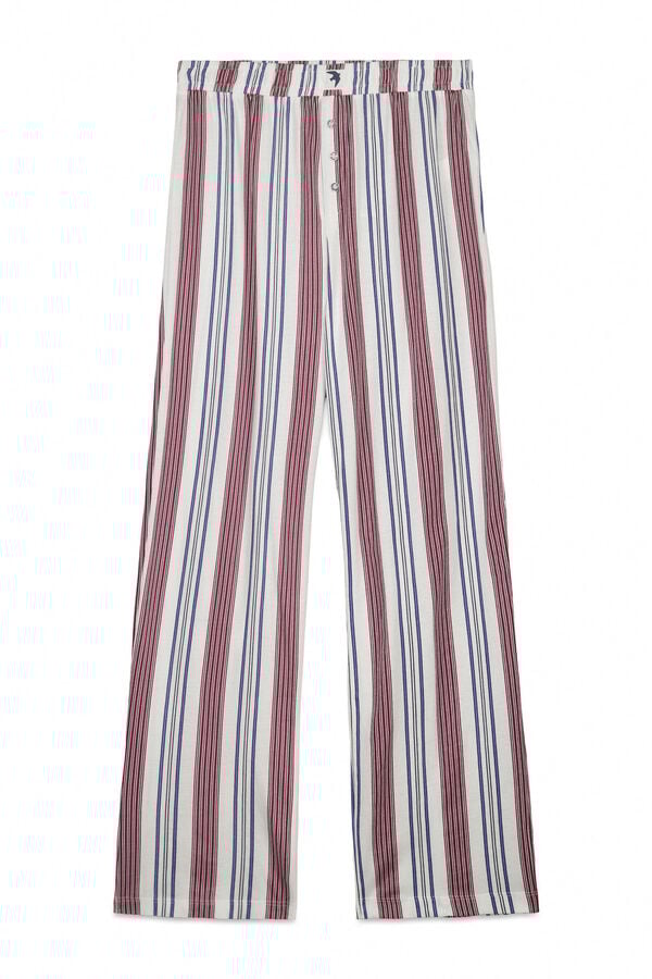 Women'secret Bordo 100% pamučne prugaste duge pantalone Print