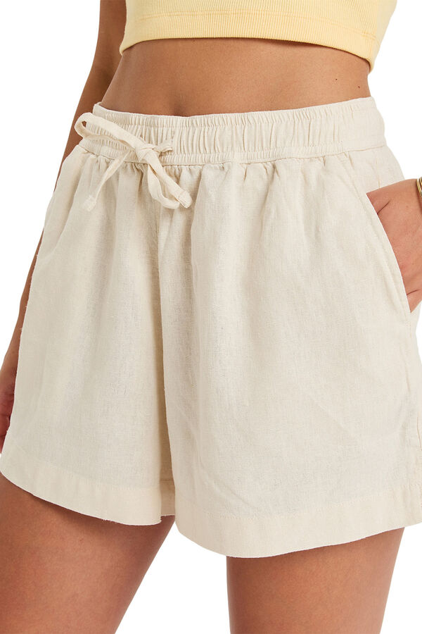 Roxy Short lino cintura el&aacute;stica beige