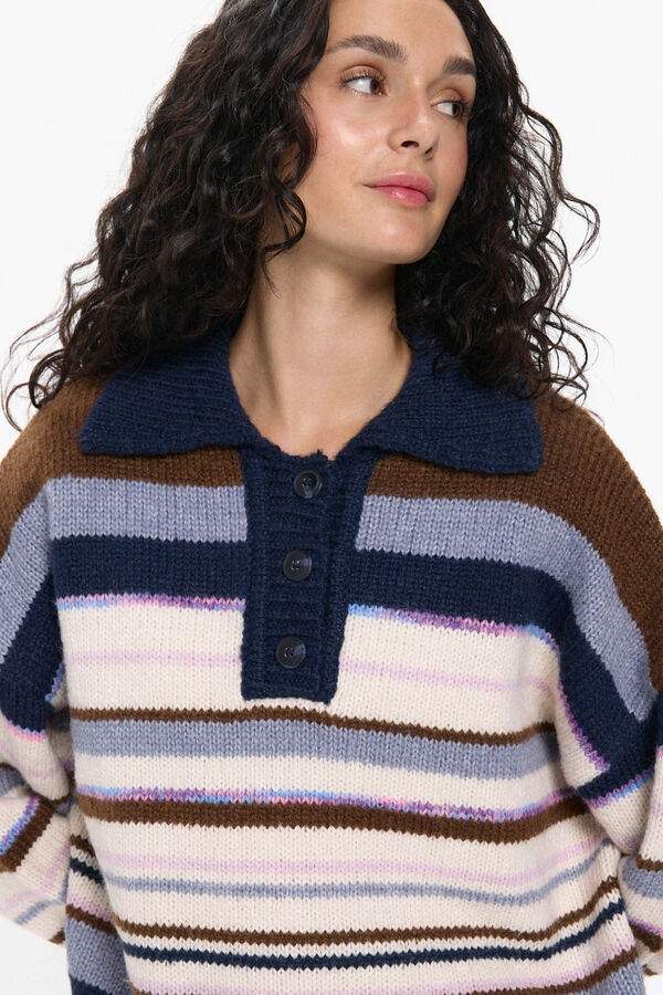 Pieces Jersey Cuello Polo Contraste marr&oacute;n