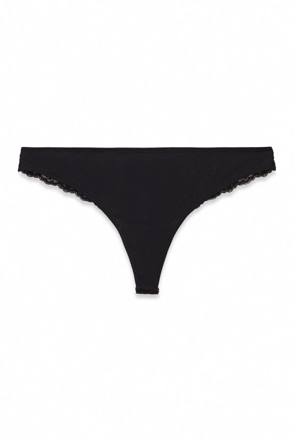 Women'secret Crne mikrofiberske prugaste tanga gaćice sa čipkom` Crna