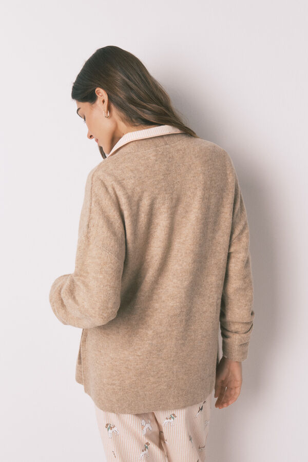 Women'secret Roze trikotažni jednobojan kratak kardigan Braon