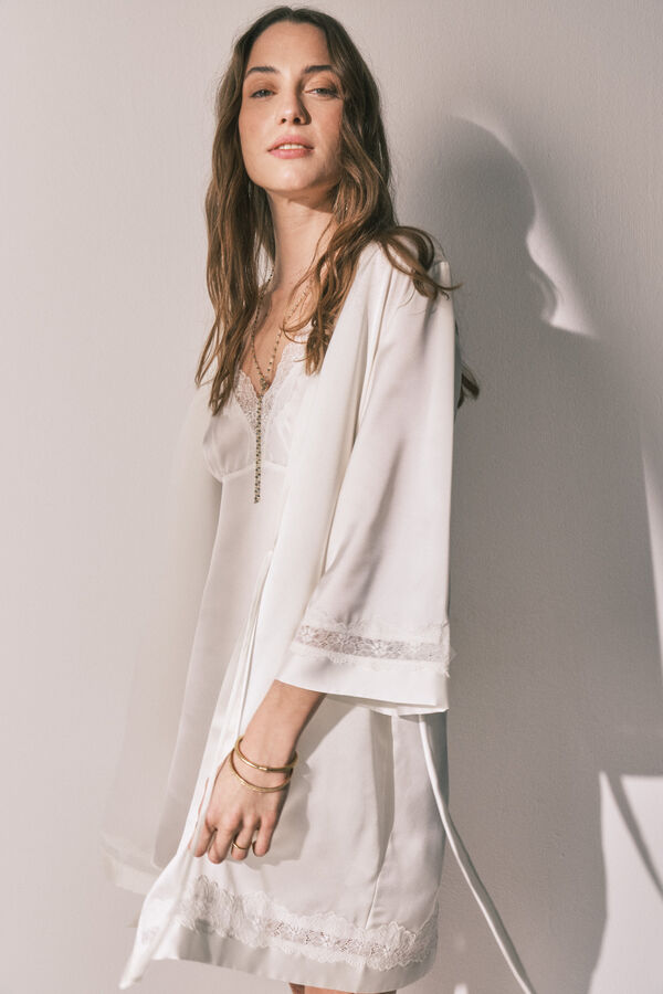 Women'secret Bež satenski dugi kućni ogrtač Bež