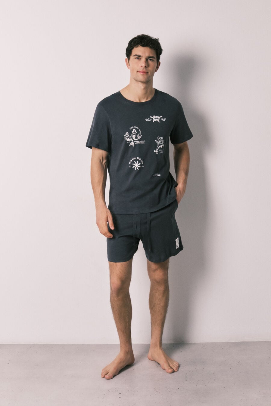 Pijama corto hombre algodón navy