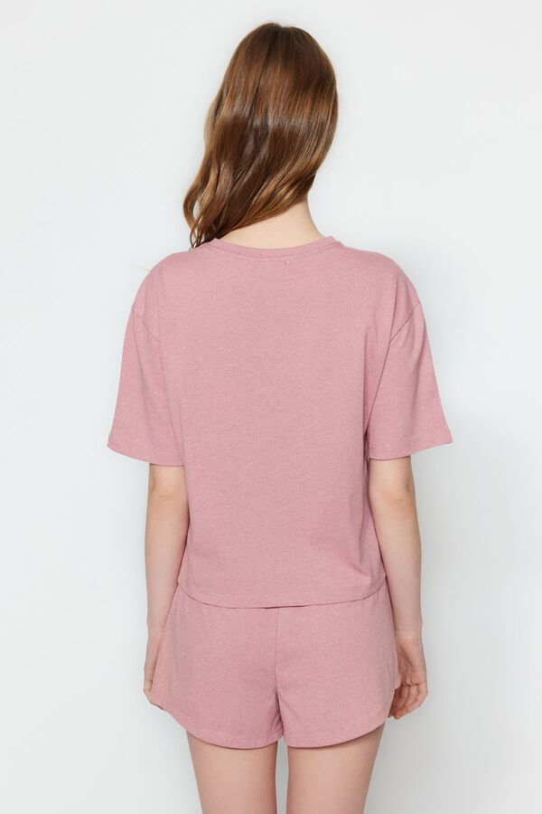 Trendyol Conjunto de pijama corto liso rosa