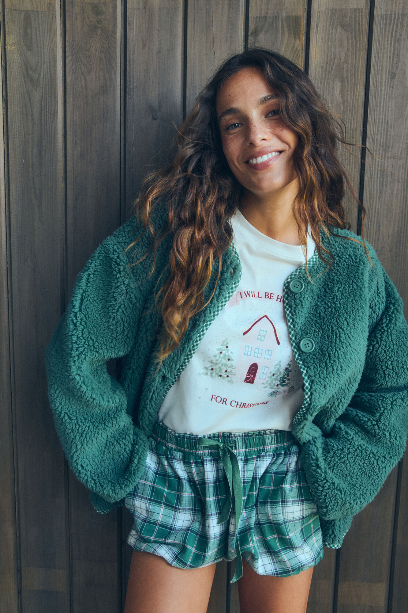 Women'secret Kućni ogrtač zelene boje i  tkaninom od imitacije ovčije kože