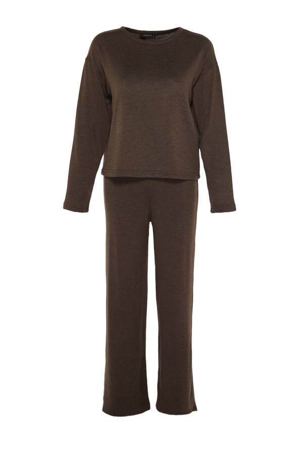 Trendyol Conjunto de pijama canelado marrom  cru