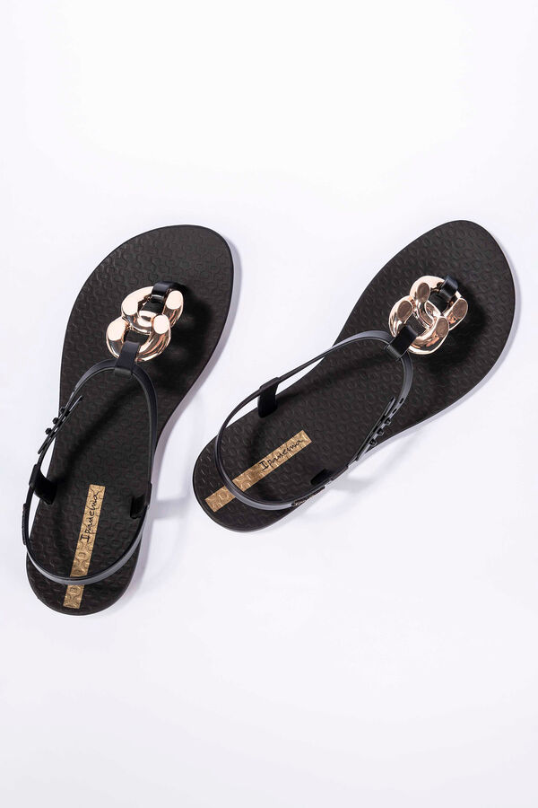Ipanema Sand&aacute;lia de tiras em T com corrente preto