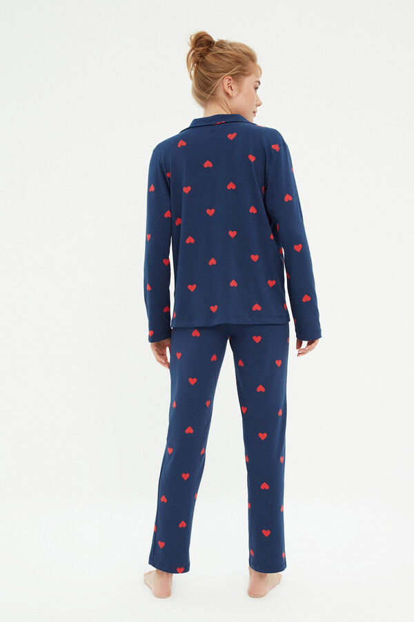 Trendyol Conjunto pijama camisero azul corazones&nbsp;&nbsp; azul