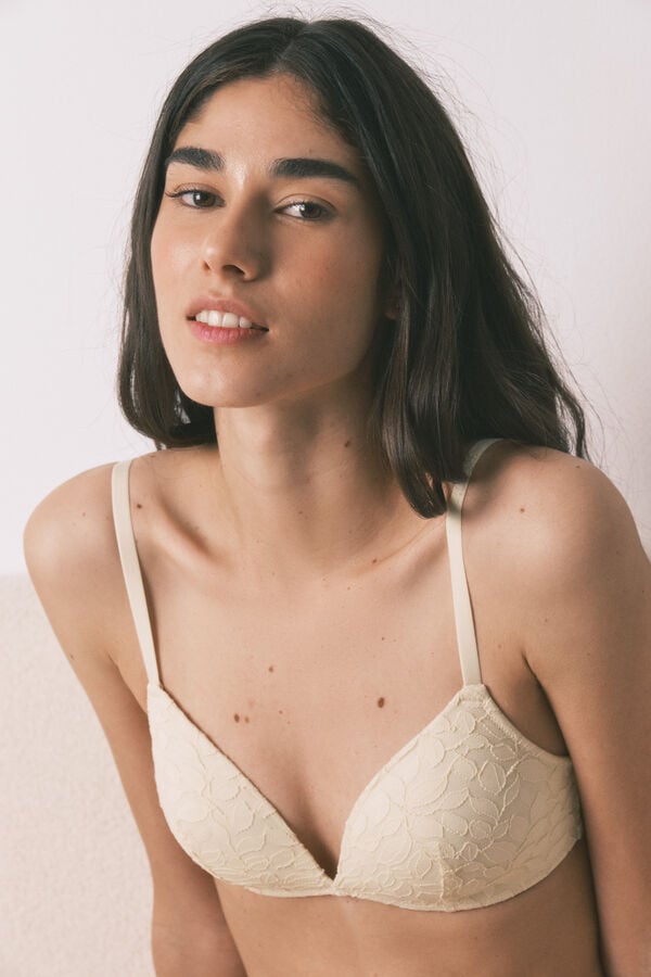 Women'secret Bež čipkasti trouglasti grudnjak sa punjenjem CHARMING Braon