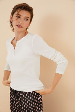 Womensecret T-shirt manga comprida branca 100% algodão beige