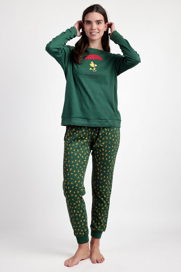Admas Pijama largo Snoopy 100% algod&oacute;n para mujer verde