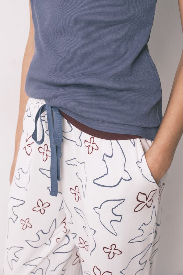 Women'secret Bele duge pantalone sa printom ptica Print