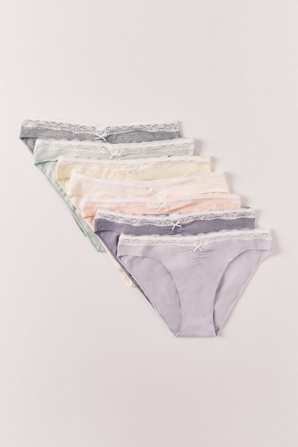 Women'secret Pack 7 bragas cl&aacute;sicas algod&oacute;n lisas encaje blanco