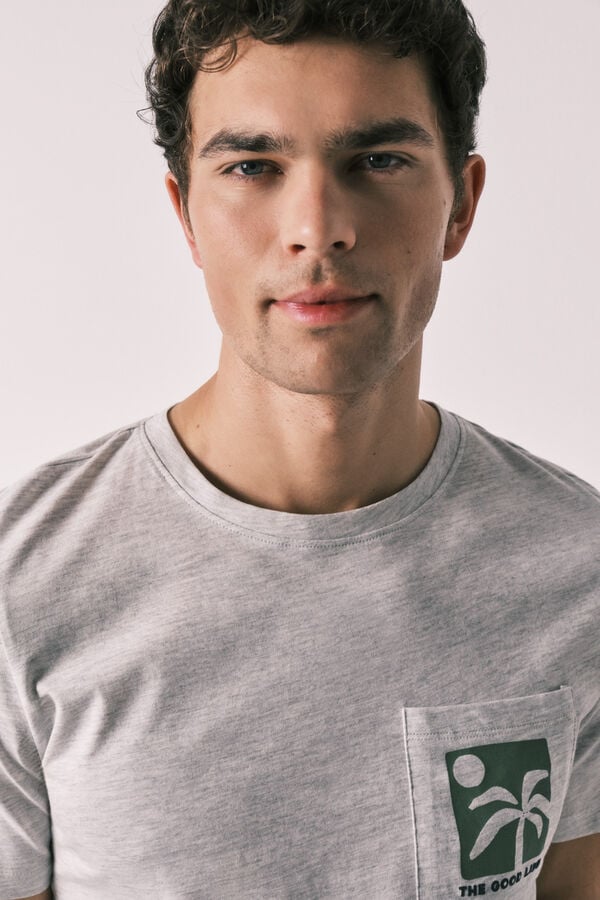 Women'secret Pamučna mu&scaron;ka kratka pidžama sa printom palmi Siva