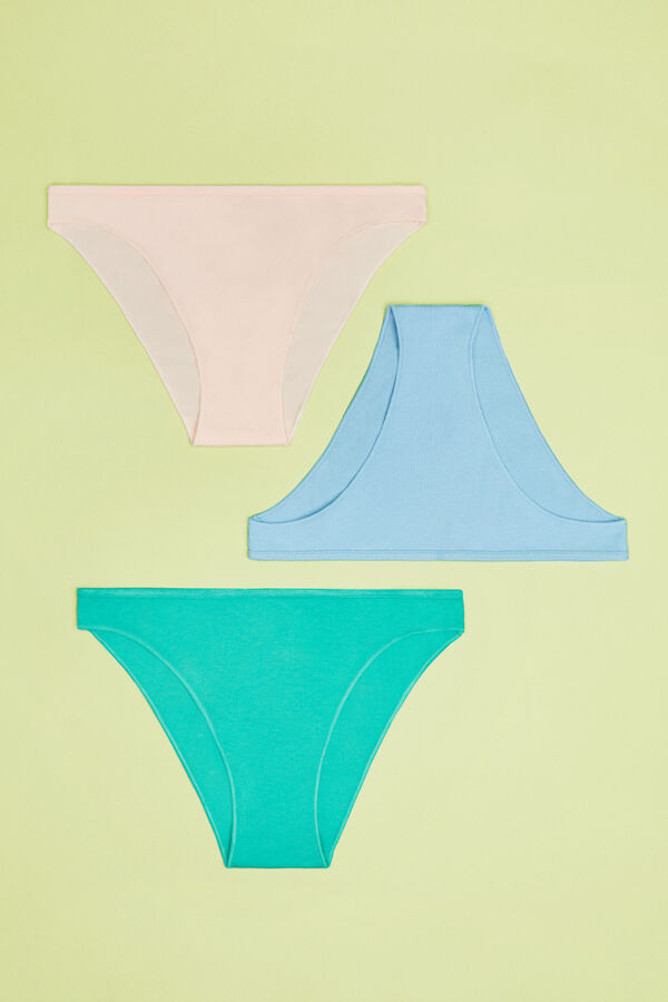 Womensecret Pack of 3 cotton panties in green and blue white