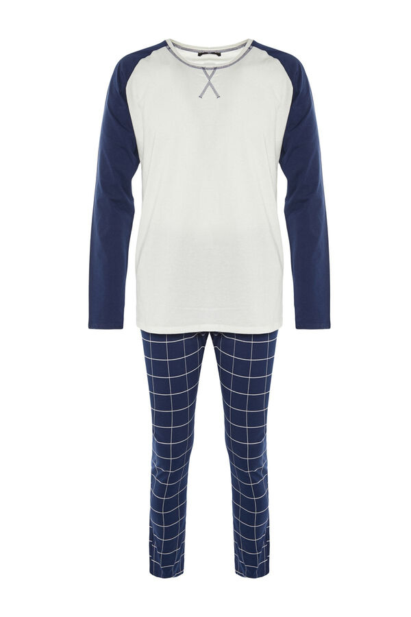 Trendyol Regular fit plaid pyjamas set in navy blue  blue