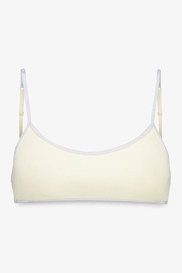 HI&BYE Sárga melltartó top kivehető kosarak rávasalt mintás