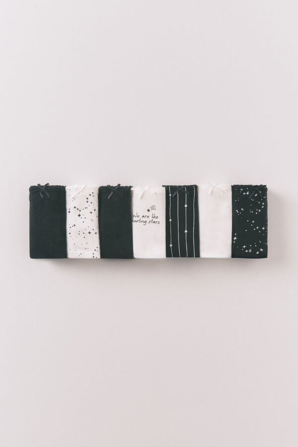 Women'secret Pakovanje 7 crno-belih printanih pamučnih klasičnih gaćica Print