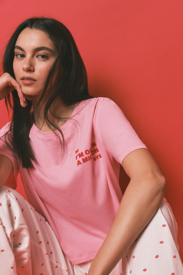 HI&BYE Roze 100% pamučna duga pidžama sa printom Roze