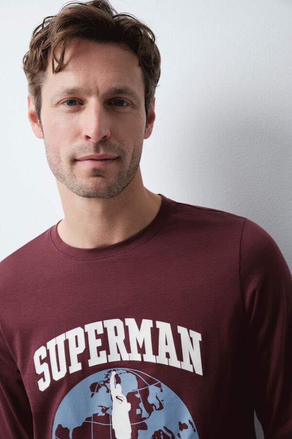 Women'secret Bordo pamučna duga pidžama Superman Bordo