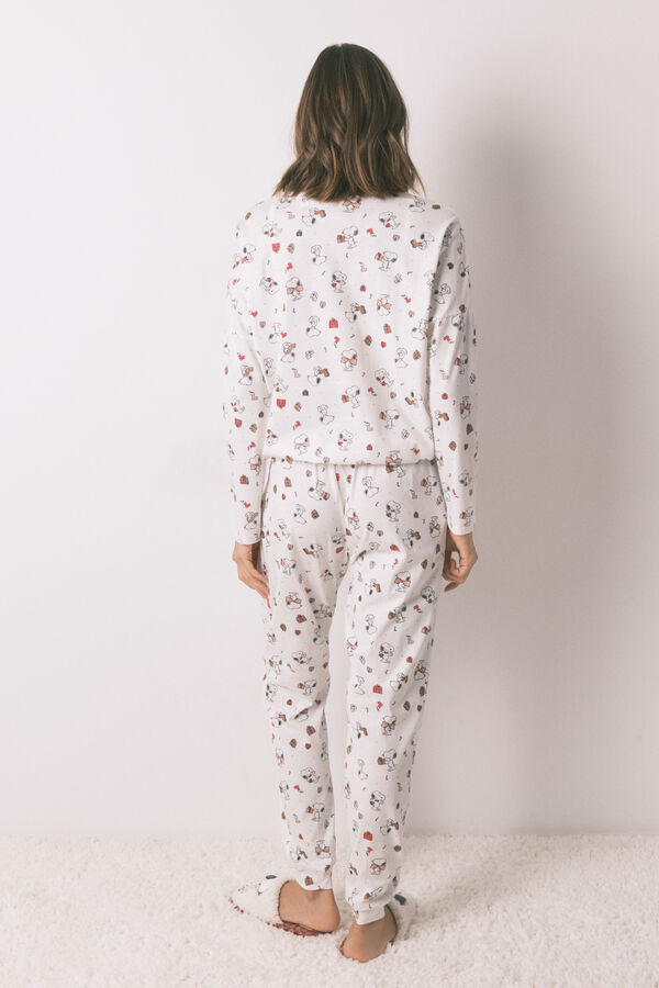 Women'secret Hosszú fehér pizsama 100% pamutból Snoopy bézs