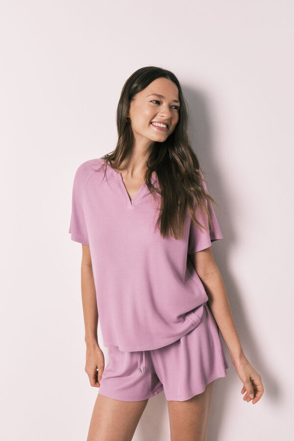 Women'secret Roze kratka pidžama od vafl tkanja Roze