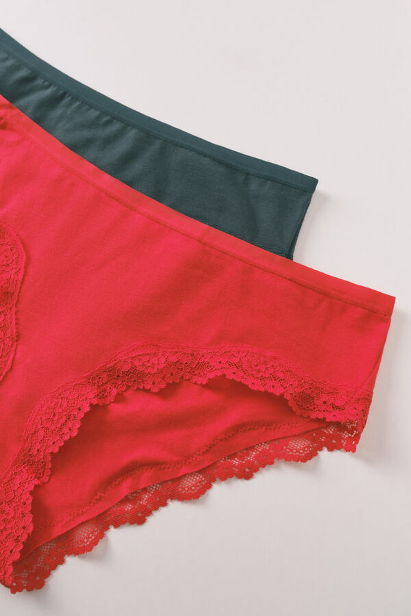 Women'secret Paket od 2 &scaron;iroke pamučne gaće u crvenoj i zelenoj boji Kaki