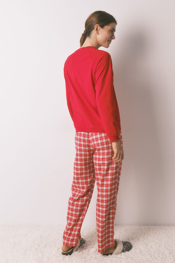 Women'secret Duga pidžama od 100% pamuka sa kariranim print Snupija Crvena