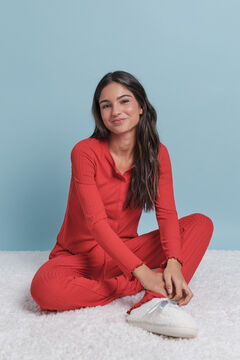HI&BYE Pijama largo canal&eacute; suave rojo