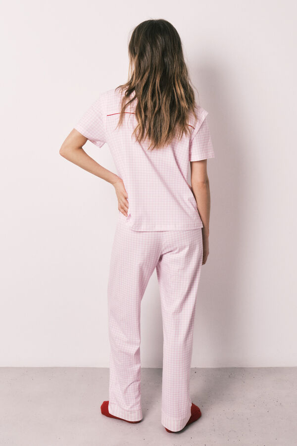 Women'secret Pamučna duga pidžama kratkih rukava na pruge Roze