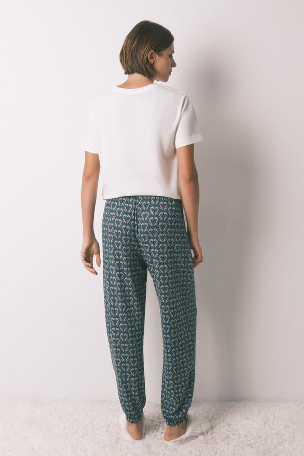 Women'secret Duge pletene pantalone od antilopa sa printom srca Zelena