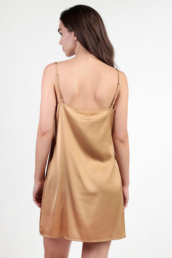 Admas Camisa de dormir de cetim com detalhe de penas de marabu de luxo amarelo