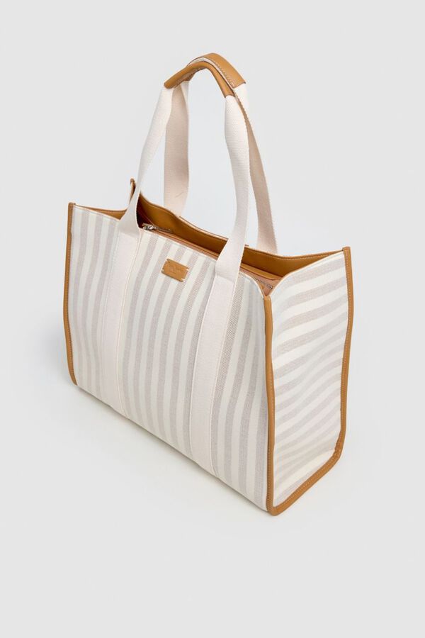 Pepe Jeans Bolso shopper lona rayas marfil