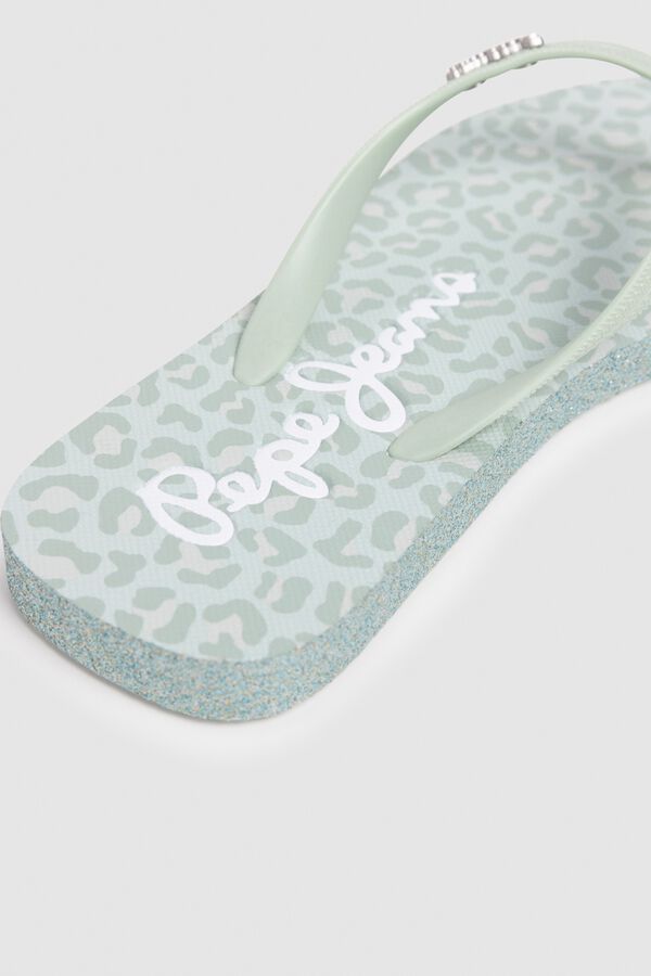 Pepe Jeans Chanclas cuadradas animal print verde