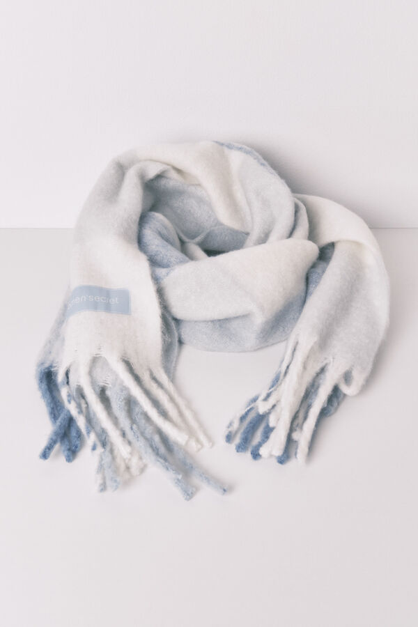Women'secret Bufanda efecto lana cuadros azul y blanco  estampado