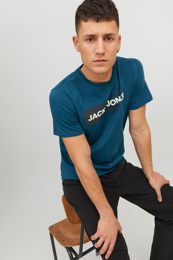 Jack & Jones Camiseta manga corta algod&oacute;n org&aacute;nico print logo azul