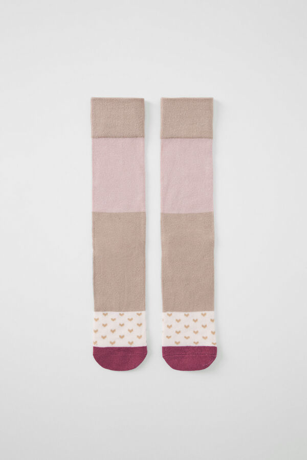 Women'secret Long brown and pink block socks pink
