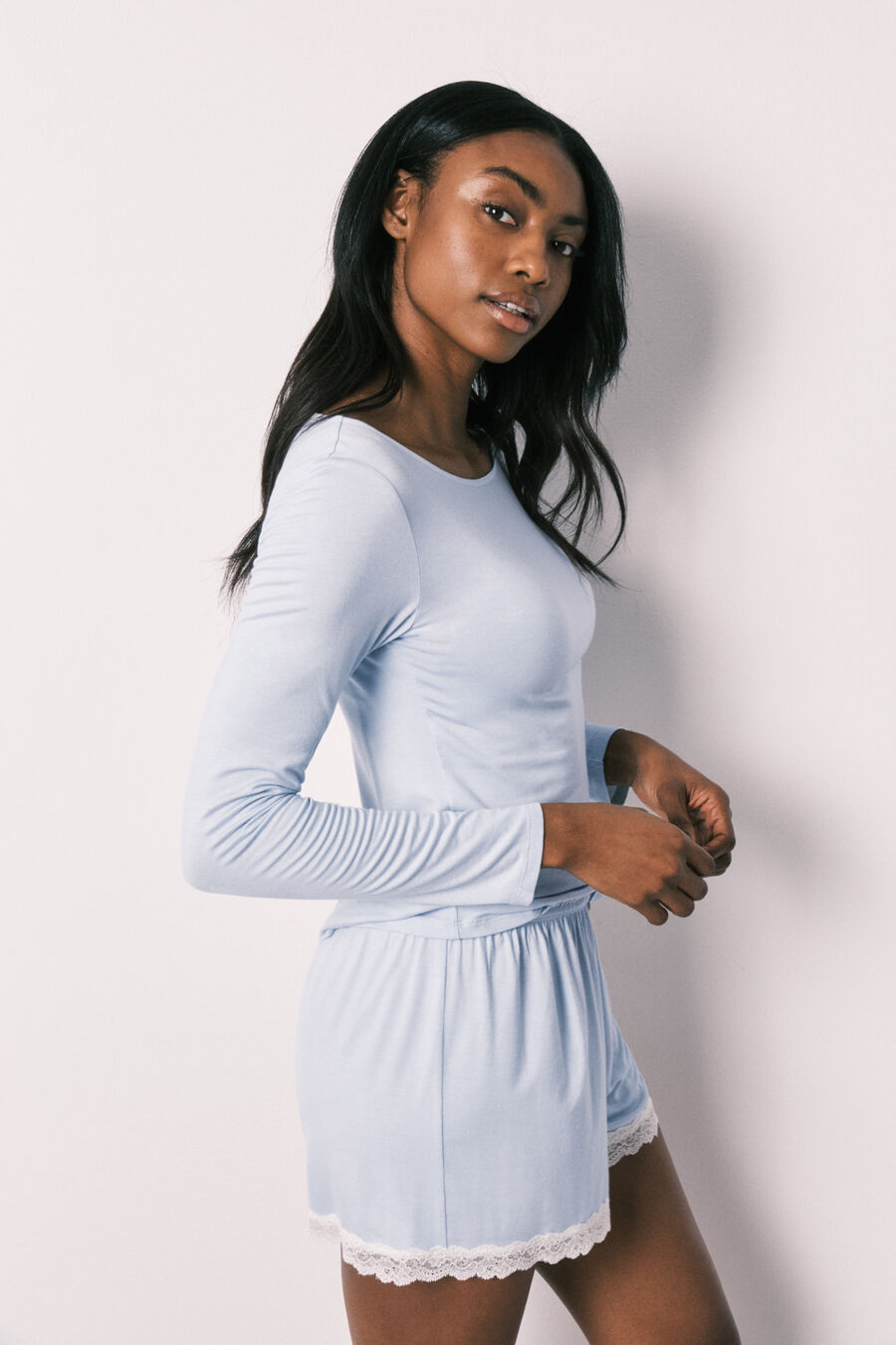 Pijama corto viscosa tacto suave azul