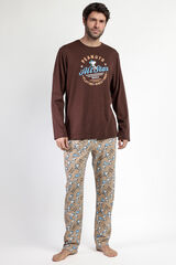 Admas Pijama largo Snoopy 100% algod&oacute;n para hombre marr&oacute;n