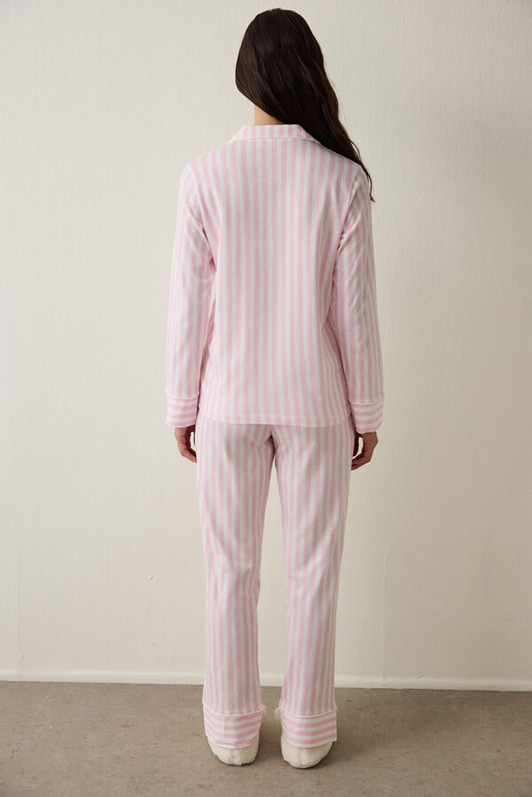 Penti Conjunto de pijama camisero largo de algod&oacute;n de rayas rosa