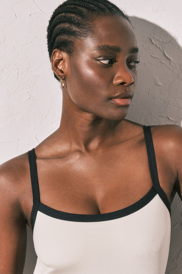 Women'secret Beli polusjajan kupaći kostim sa ravnim izrezom Bež