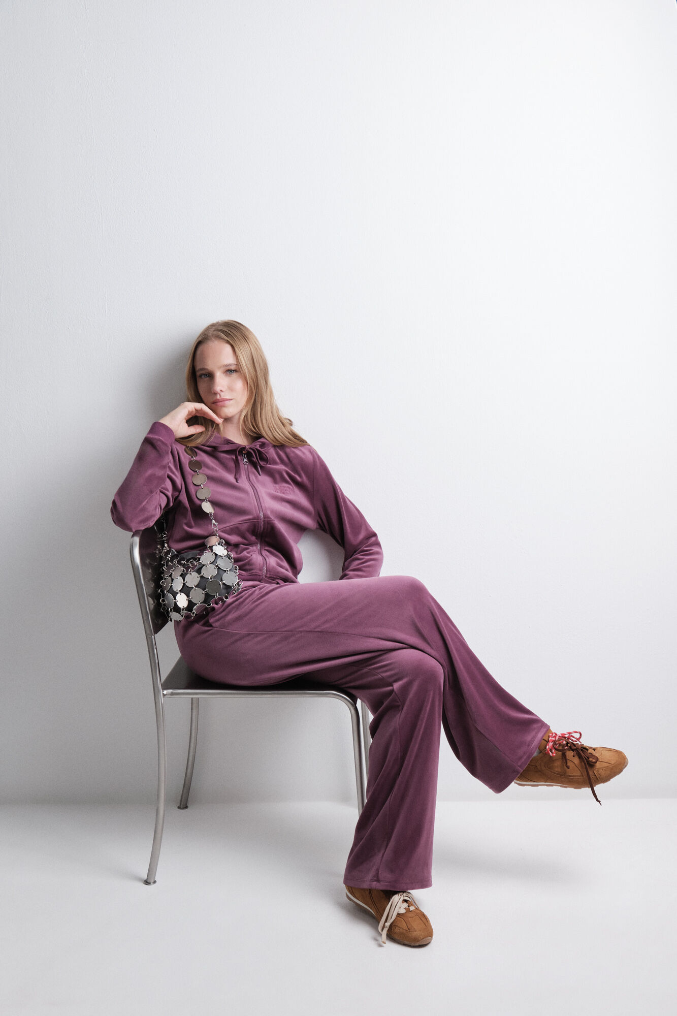 HI&BYE Chaqueta terciopelo cremallera vino