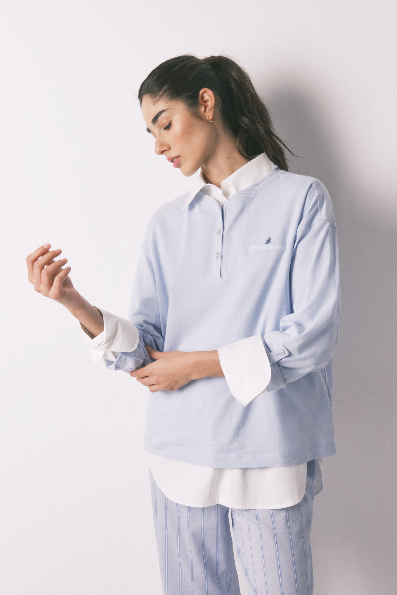 Women'secret Plava 100% pamučna majica dugih rukava