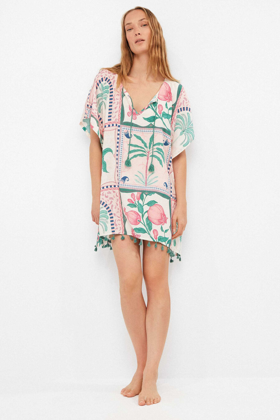 Caftán estampado tropical