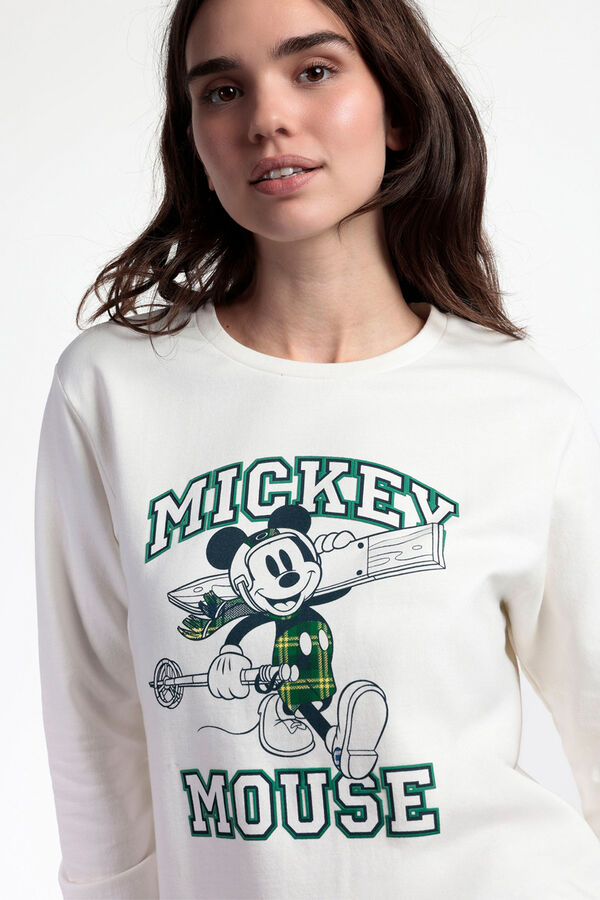 Admas Pijama comprido felpa xadrez 100% algod&atilde;o Ski Mickey bege