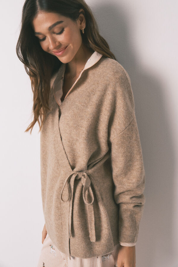 Women'secret Roze trikotažni jednobojan kratak kardigan Braon