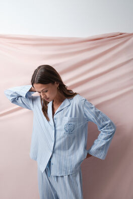 Pijama largo camisero rayas azul