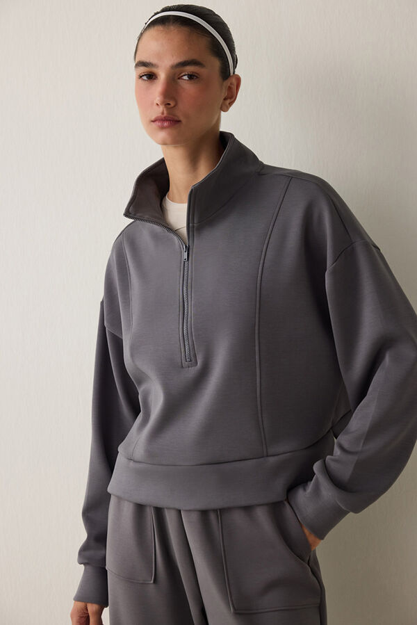 Penti Silky Feel Half Zip Sweatshirt Siva