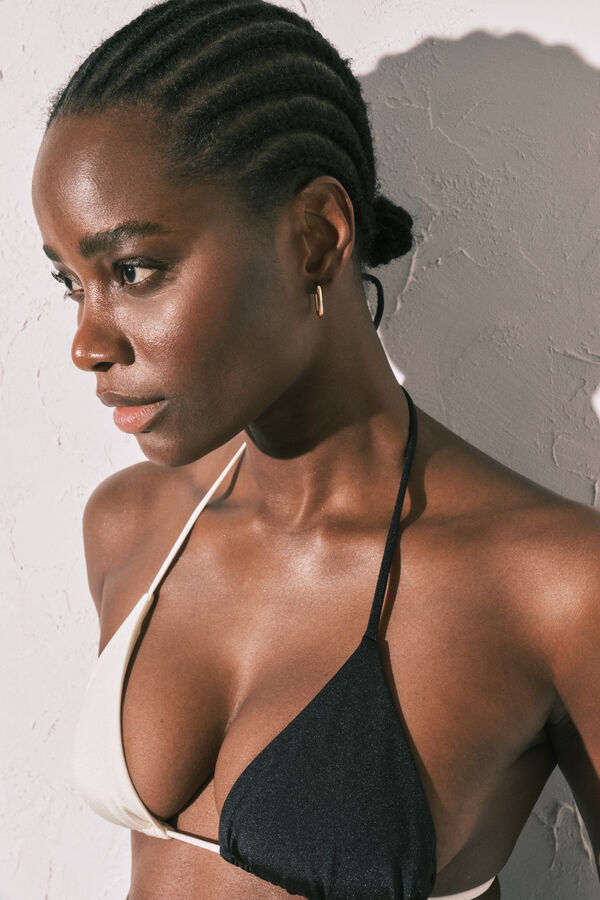 Women'secret Crno-beli trouglasti color block gornji deo bikinija Crna